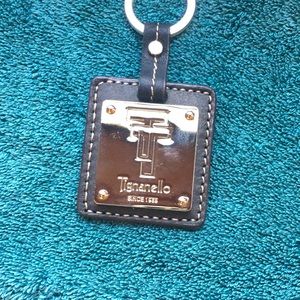 Tiganello New and Unused Leather Key Chain, Black with Silver Plate